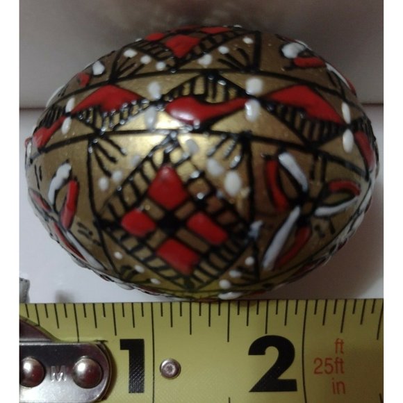 Romanian Pysanky Hand Painted Real Easter Egg Gold Base Multi-color Swirls Lines - Picture 3 of 5